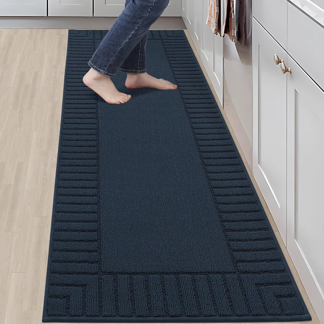 Non-Slip Kitchen Runner Rug 24"x71" – Absorbent, Machine Washable, Navy Blue Floor Mat